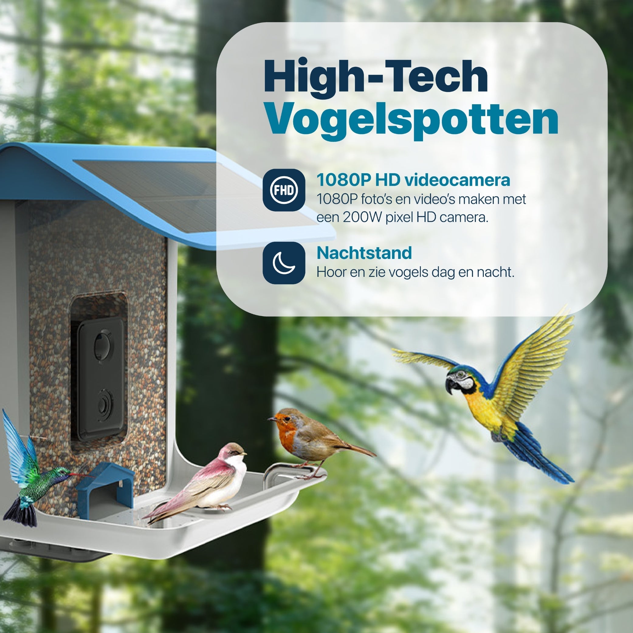 Interaktives Vogelhaus mit Kamera und Audio - AI-gestützte Vogelidentifikation - Hängendes Design - modernized.nl