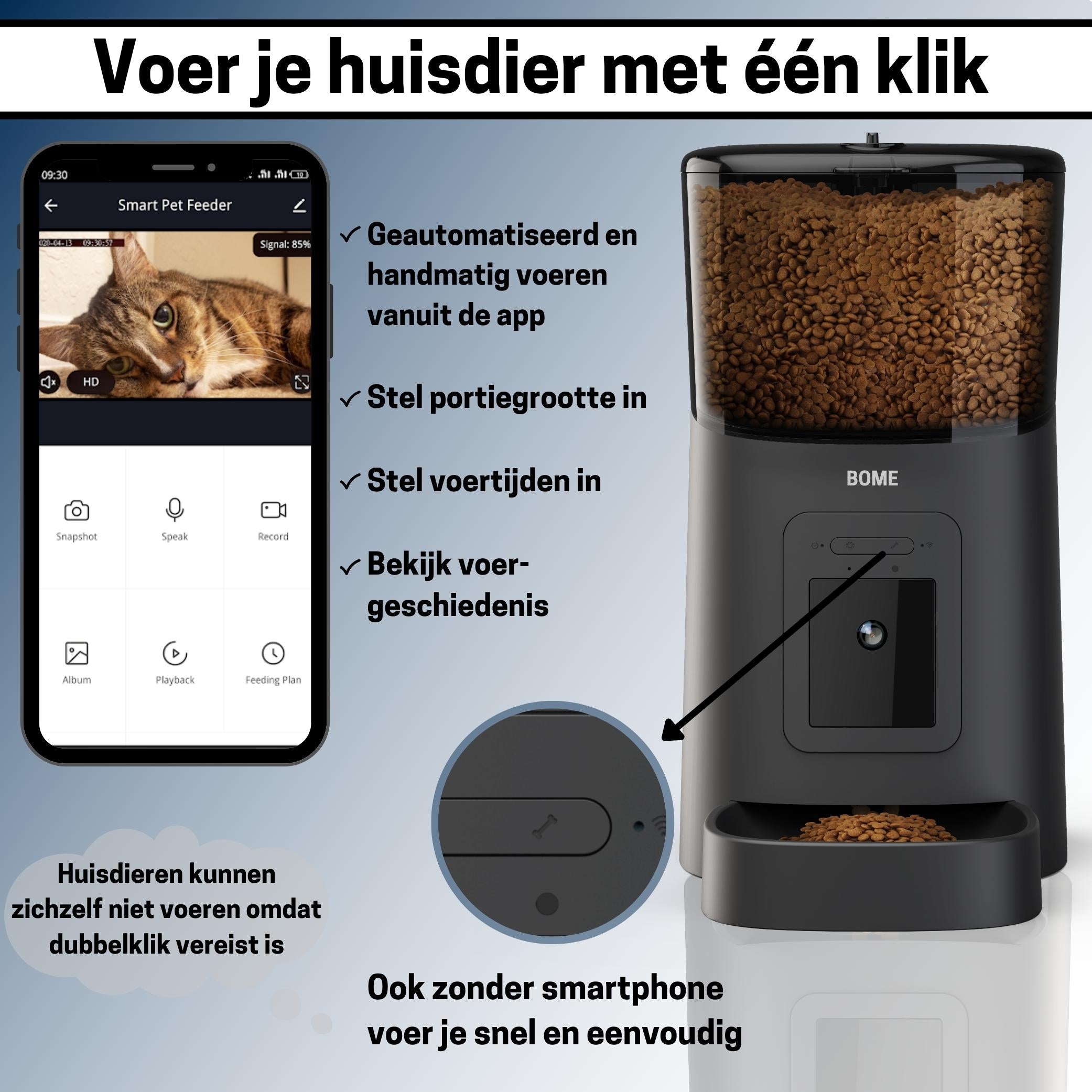 Slimme Voerautomaat voor Katten - Met Camera en Geluidsfunctie - Inclusief SD-Kaart - Elegante Zwarte Ontwerp