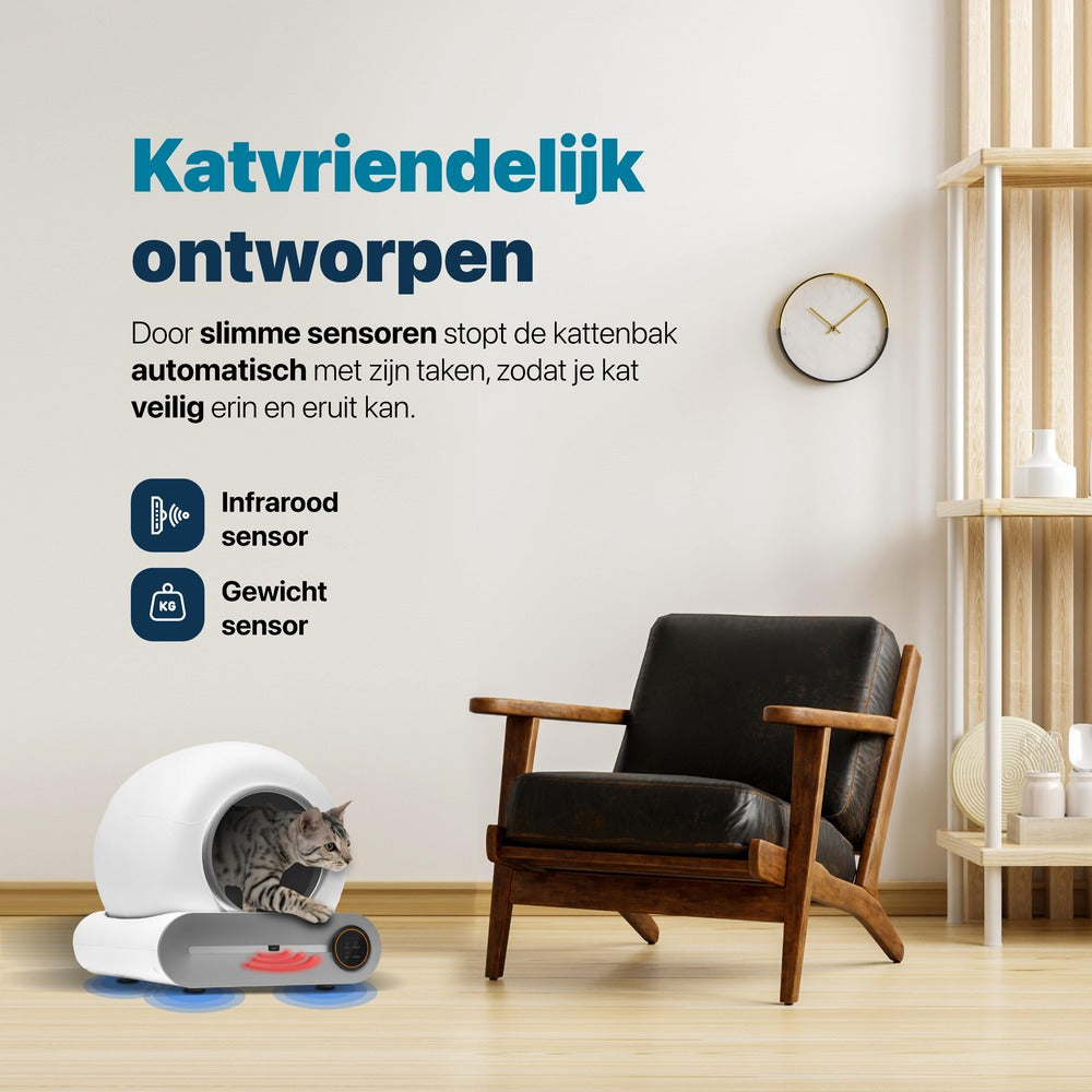 Slimme Zelfreinigende Kattenbak - Met App en Touchscreen - Chique Zilverkleurig Design - modernized.nl