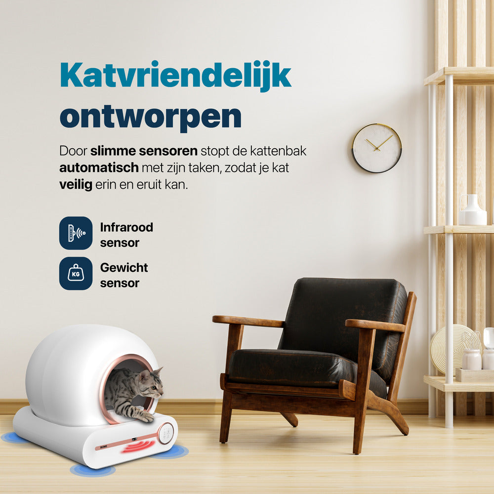 Slimme Zelfreinigende Kattenbak - Automatisch, App-gestuurd en Met Touchscreen - Prachtig Roze Design - modernized.nl