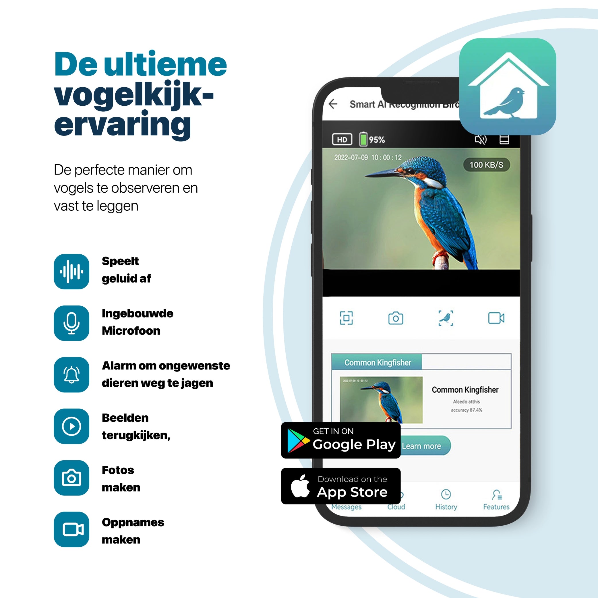 Premium Vogelvoederhuis met Camera en Audio - Slimme AI Vogelherkenning - Duurzaam Hout - Dubbel Zonnepaneel - Hangend Design