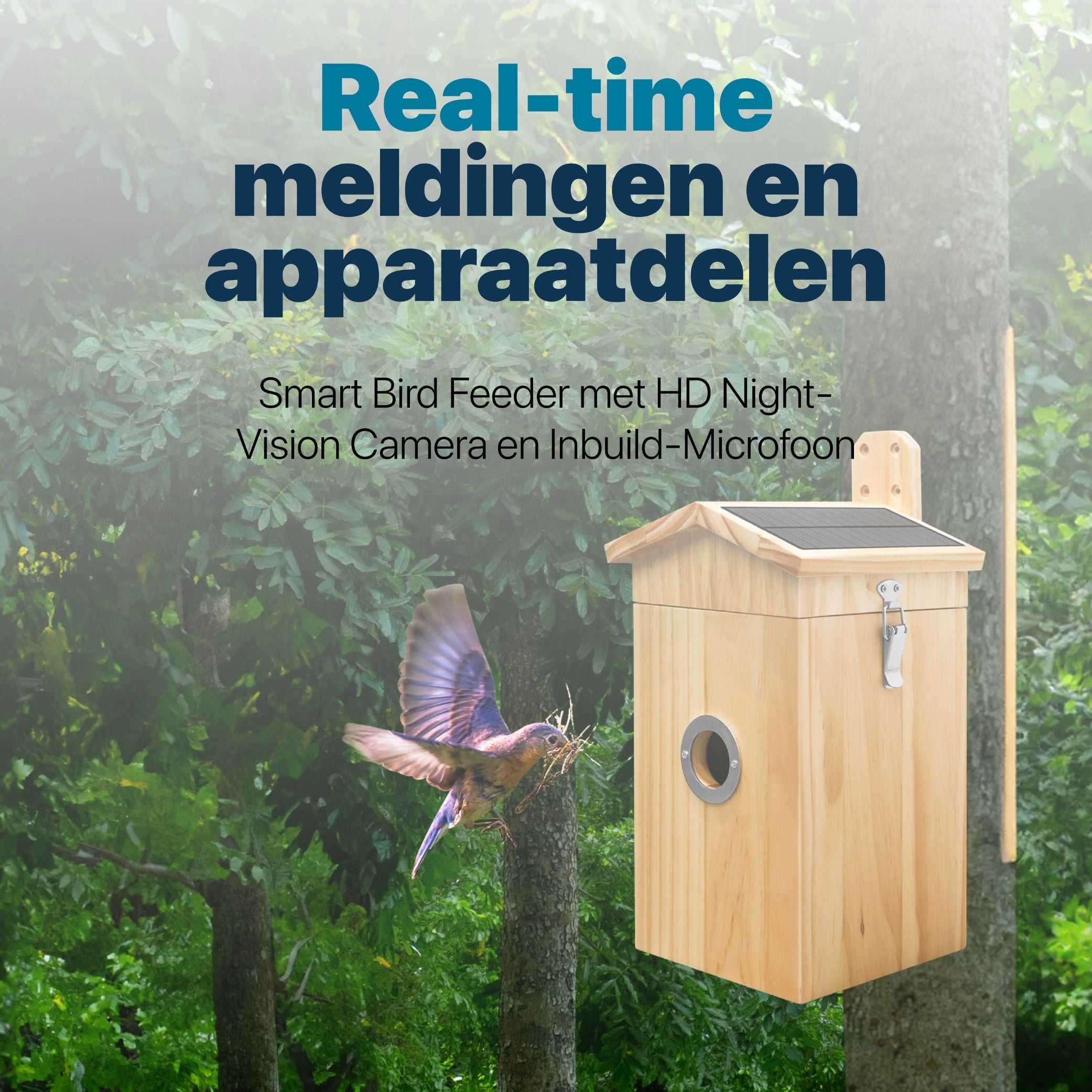 Moderne Vogelhuis met Camera en Geluid - Houten Nestkast met Zonne-energievoorziening - modernized.nl