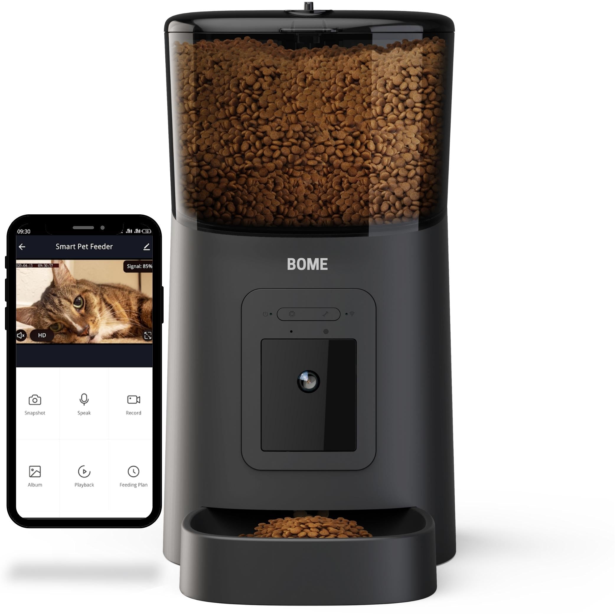 Slimme Voerautomaat voor Katten - Met Camera en Geluidsfunctie - Inclusief SD-Kaart - Elegante Zwarte Ontwerp