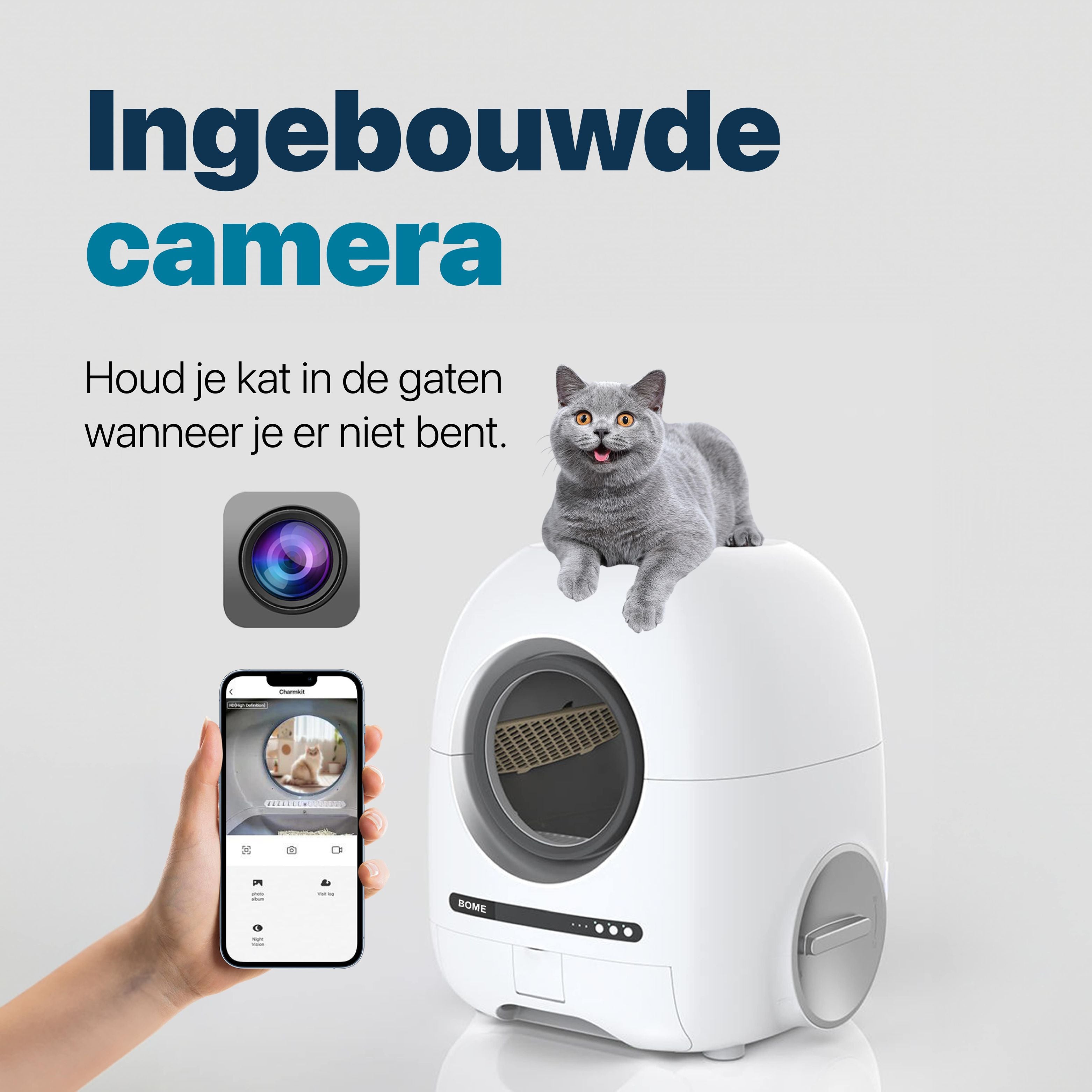 Slimme Zelfreinigende Kattenbak met Camera en App - Voor een Zorgeloze Zorg voor je Kat