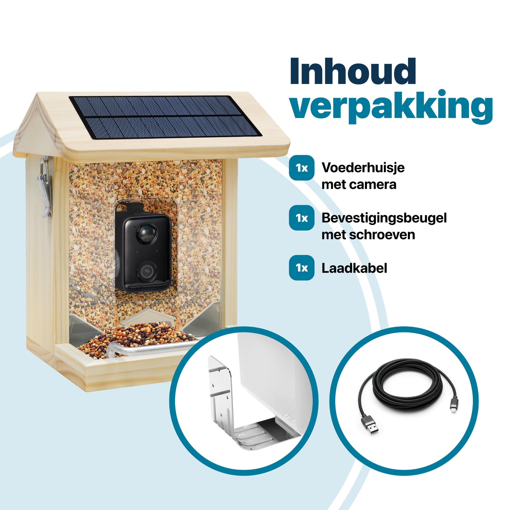 Premium Vogelvoederhuis met Camera en Audio - Slimme AI Vogelherkenning - Duurzaam Hout - Dubbel Zonnepaneel - Hangend Design - modernized.nl