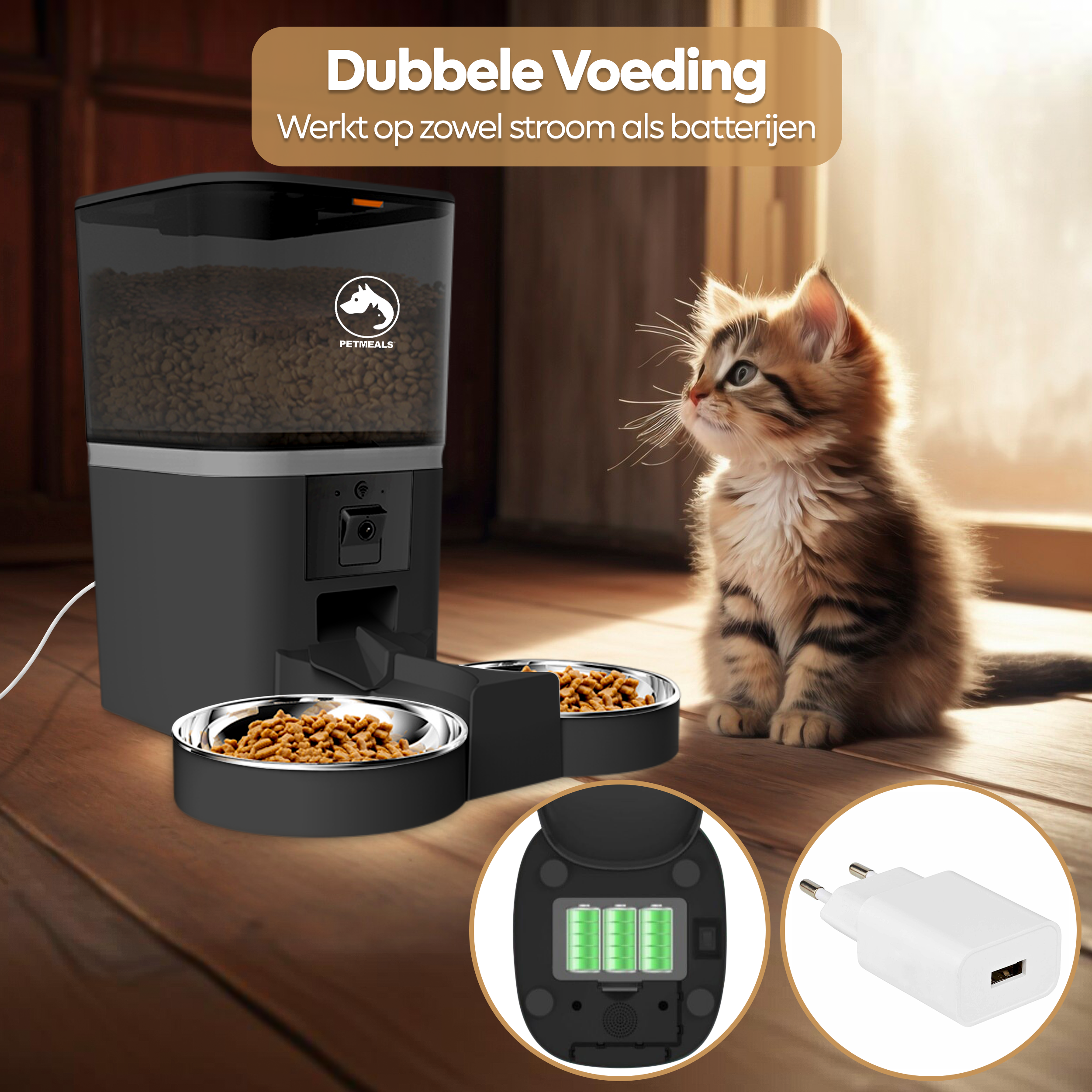 PetMealsĀ® Automatische Voerbak met Camera - Dubbele Kom voor Zorgeloze Voeding - modernized.nl