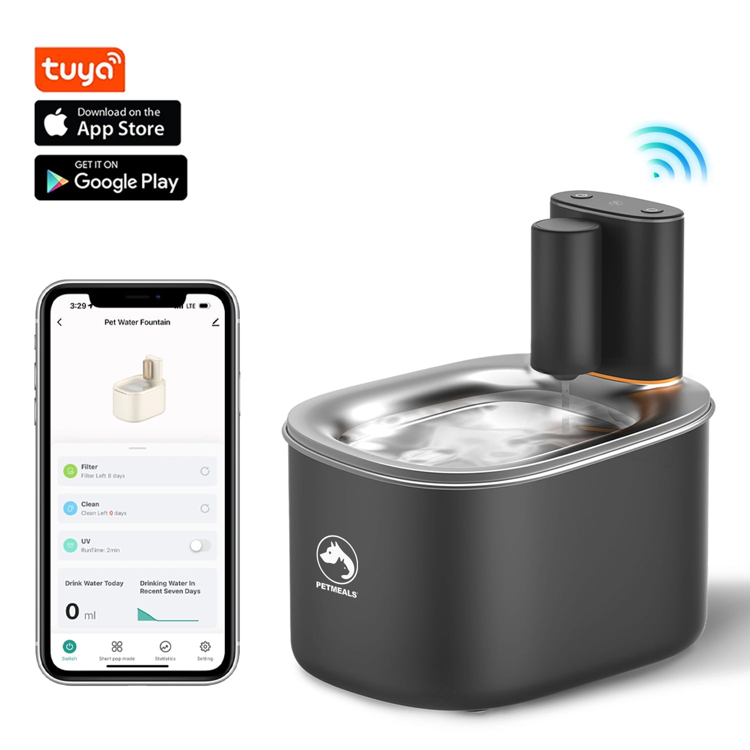 PetMeals® Drinkfontein voor Kat en Hond - Slimme Kattenfontein met App - 4L Verfrissing voor uw Huisdieren! - modernized.nl
