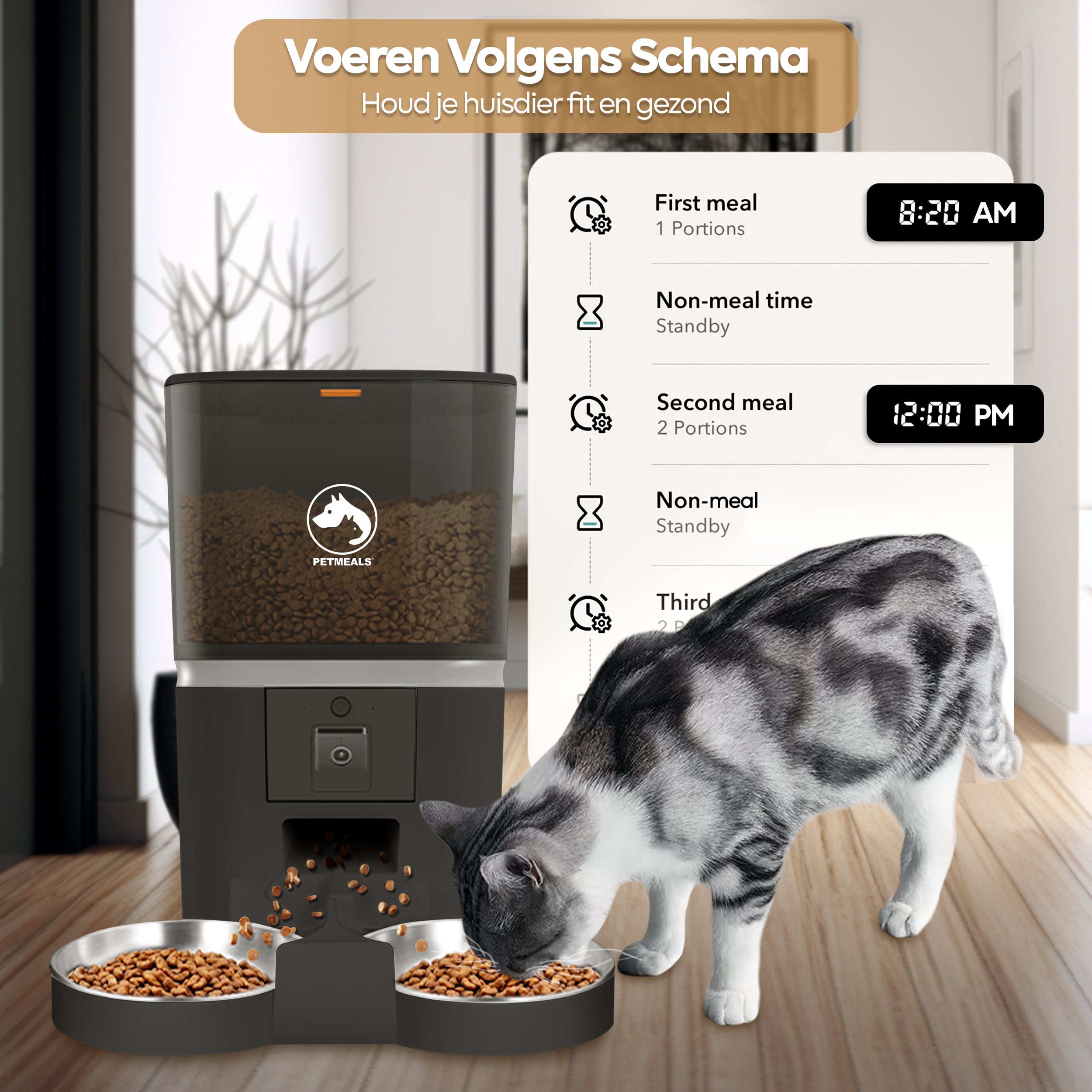 PetMealsĀ® Automatische Voerbak met Camera - Dubbele Kom voor Zorgeloze Voeding - modernized.nl