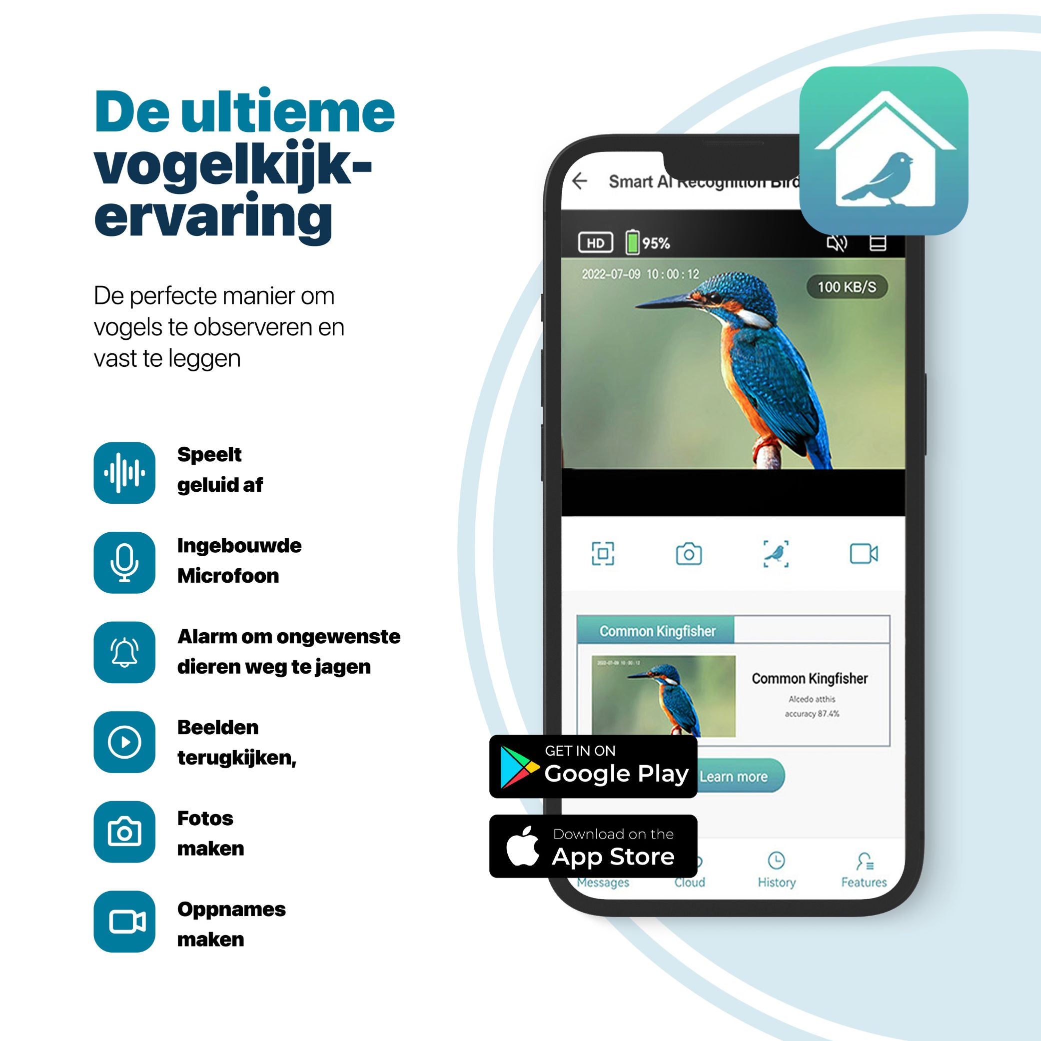 Moderne Vogelhuis met Camera en Geluid - Houten Nestkast met Zonne-energievoorziening