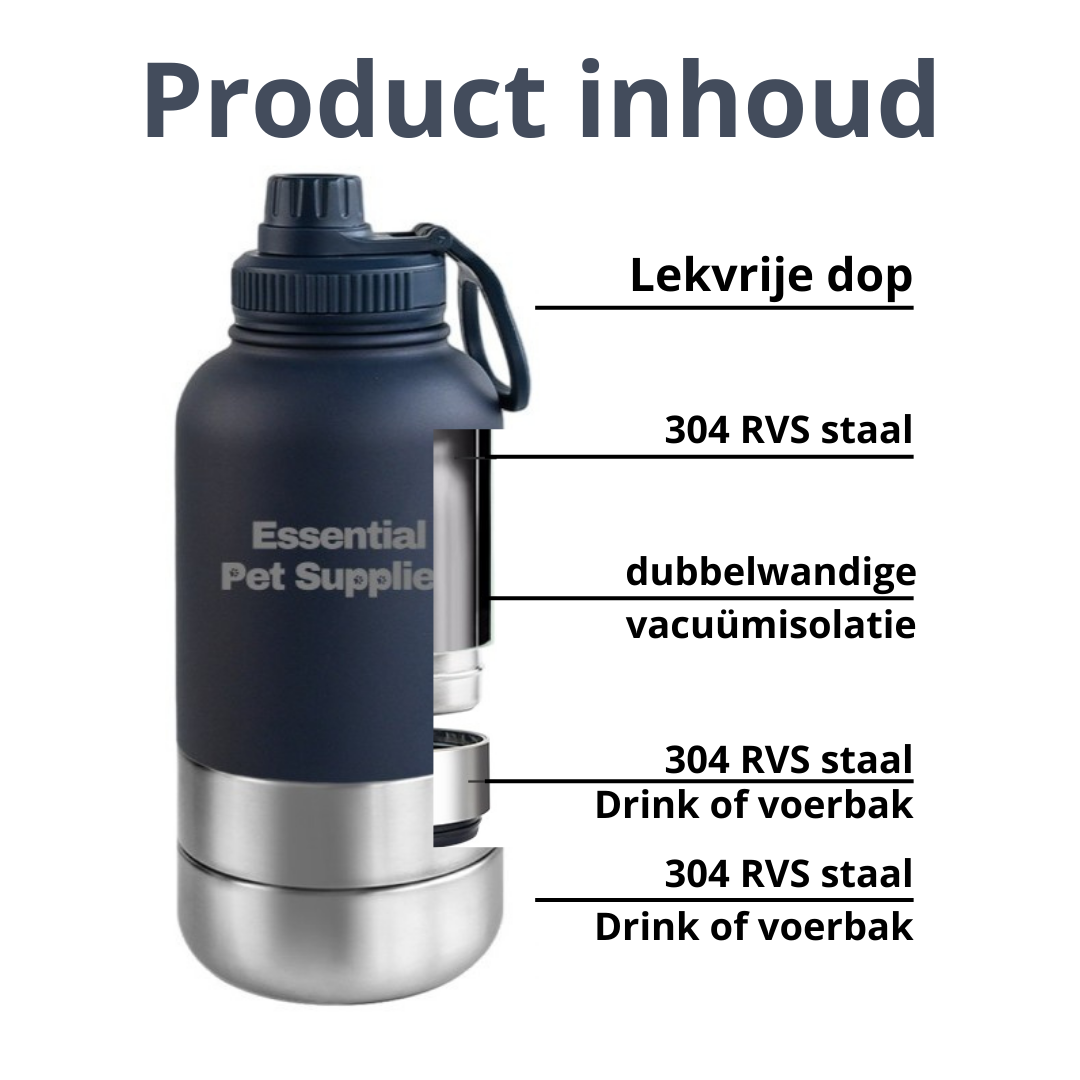 Waterfles met voederbak van 1000ml | Donker blauw