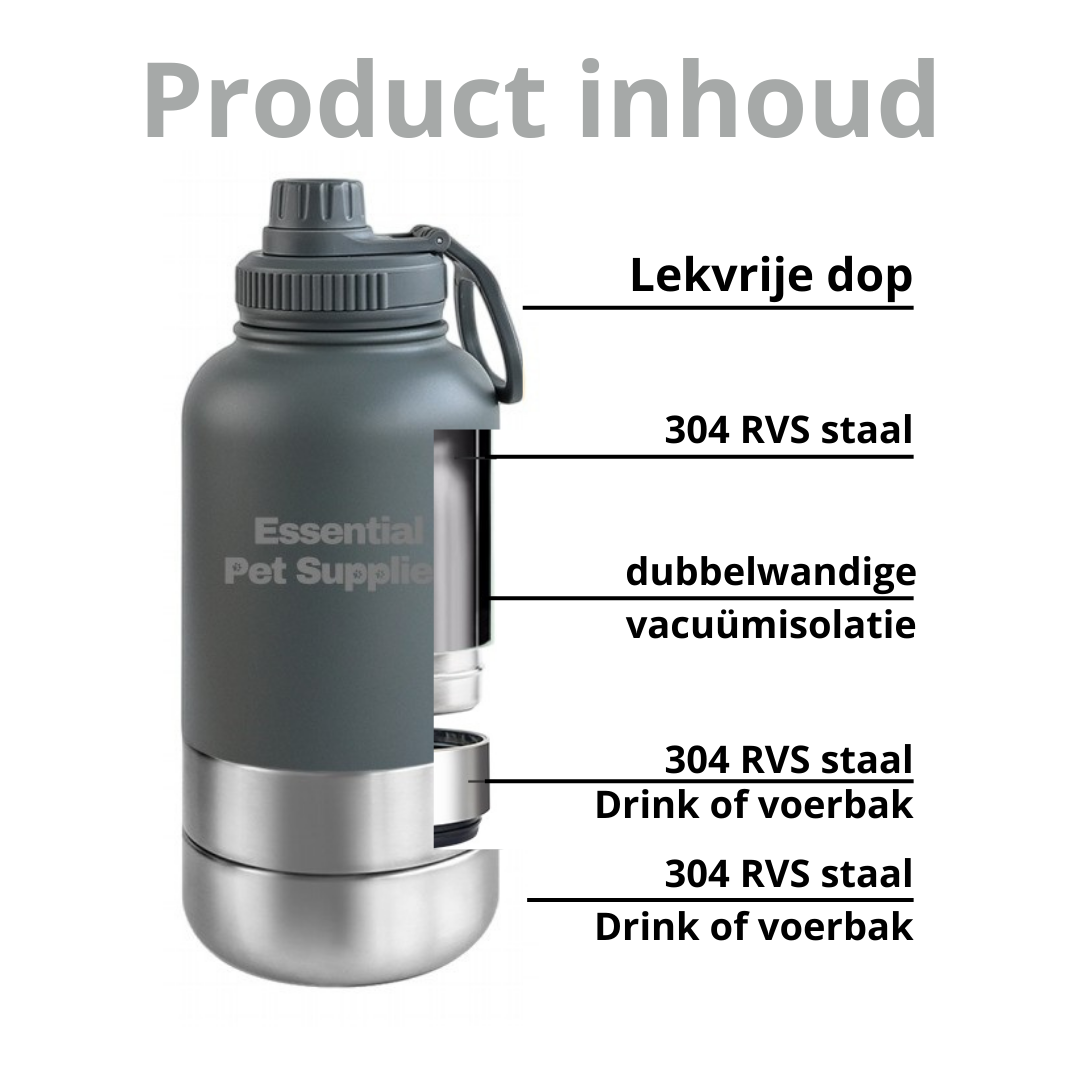 Waterfles met voederbak van 1000ml | Grijs