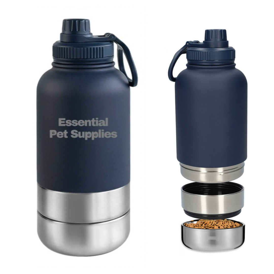 Waterfles met voederbak van 1000ml | Donker blauw