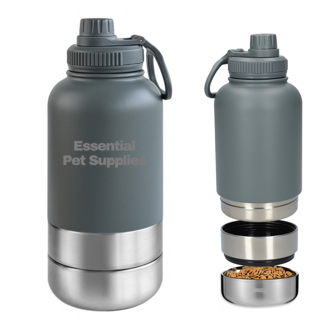 Waterfles met voederbak van 1000ml | Grijs