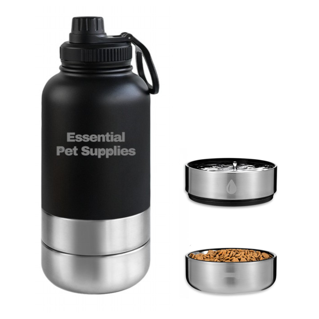 Waterfles met voederbak van 1000ml | Zwart