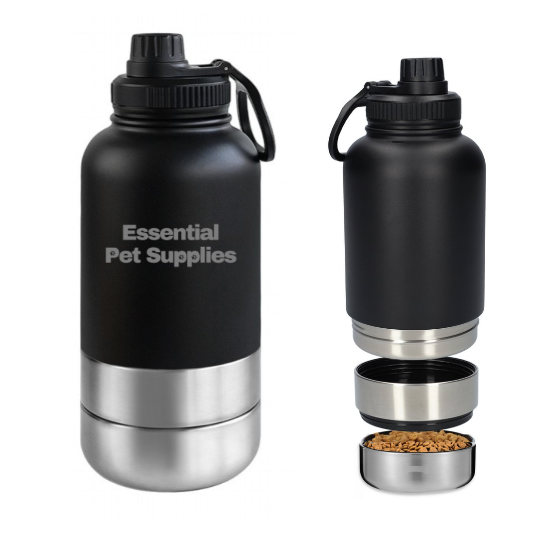 Waterfles met voederbak van 1000ml | Zwart