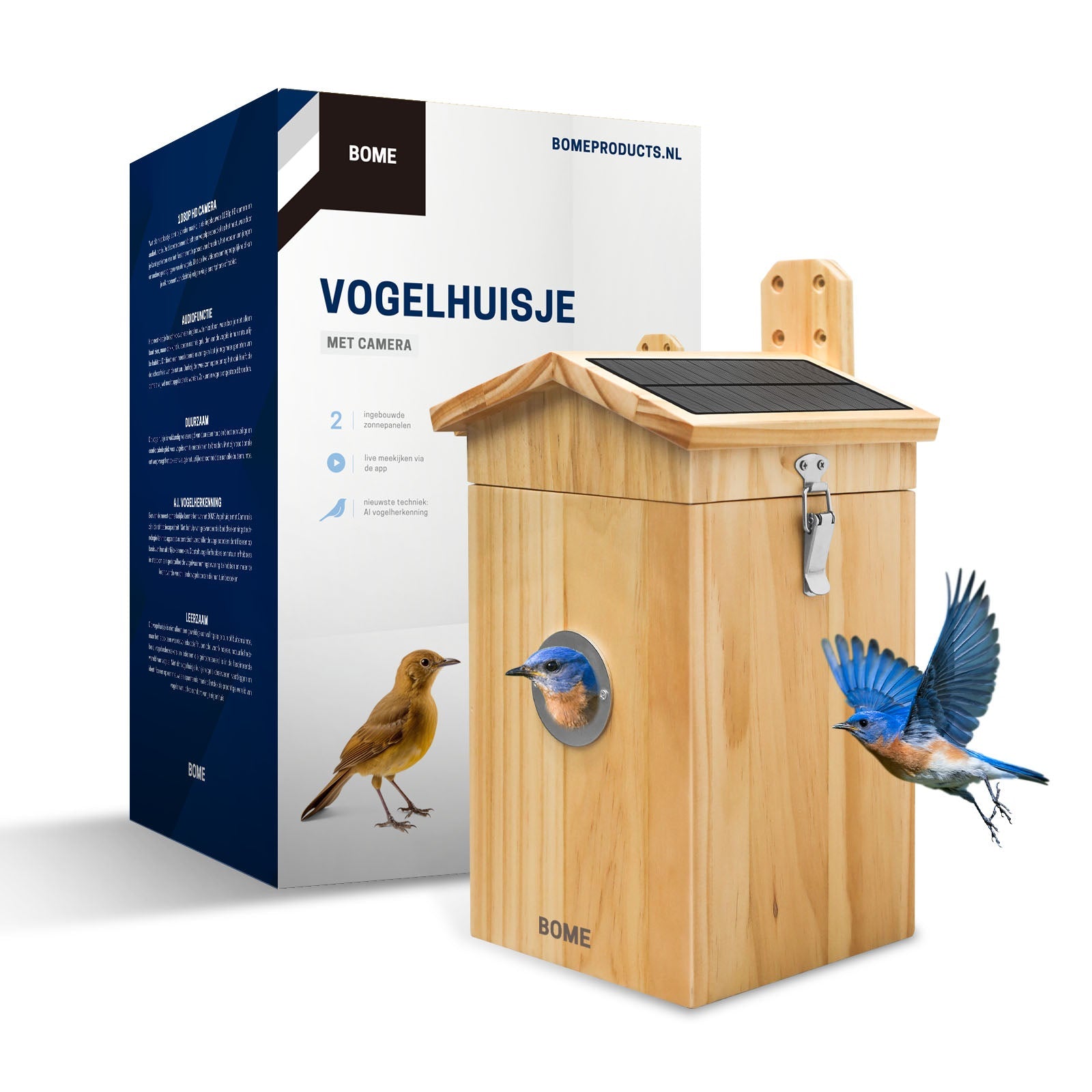 Moderne Vogelhuis met Camera en Geluid - Houten Nestkast met Zonne-energievoorziening - modernized.nl