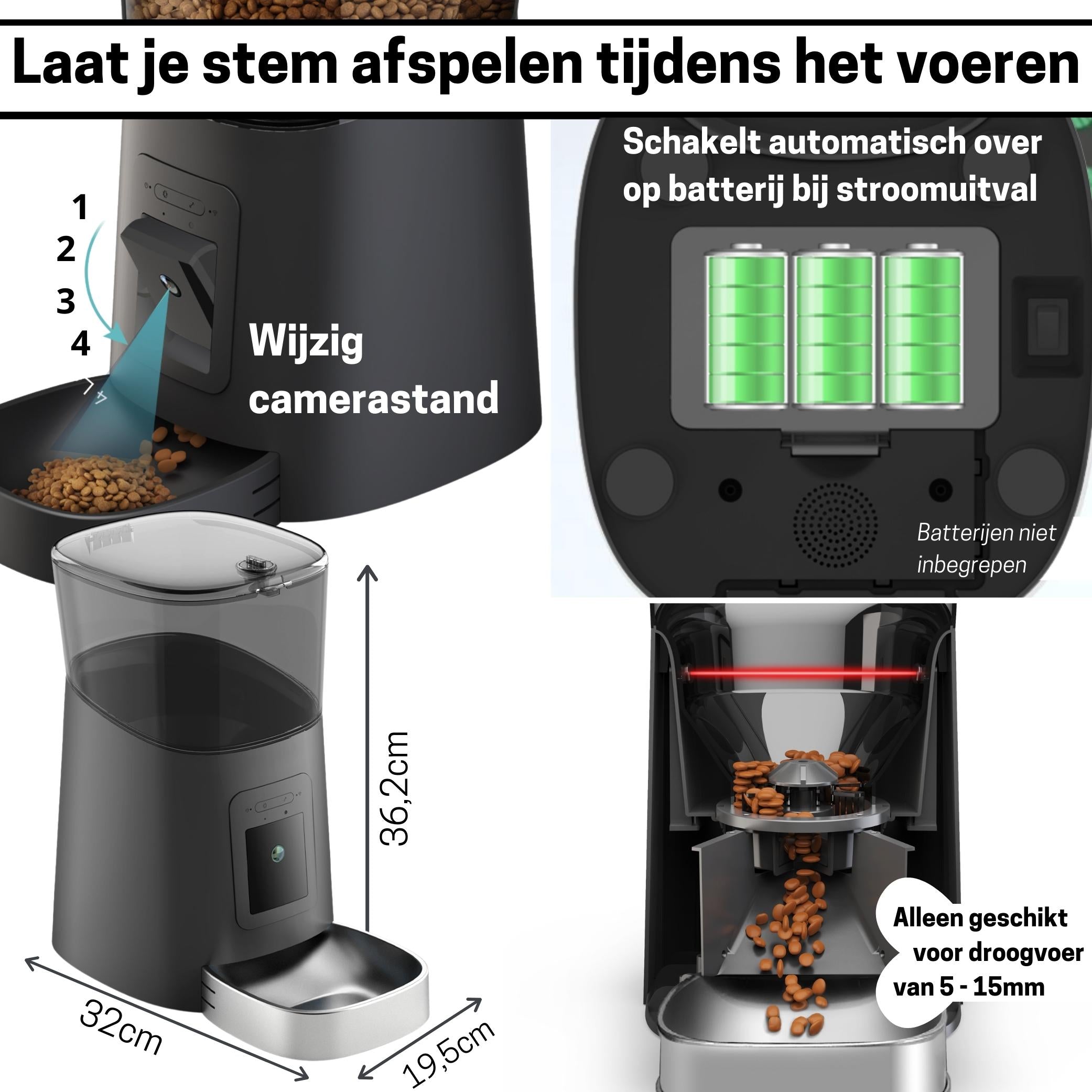 Slimme Voerautomaat met Camera en Audio - RVS Voerbak met SD-kaart - Voor Katten en Honden - Stijlvol Zwart Design - modernized.nl