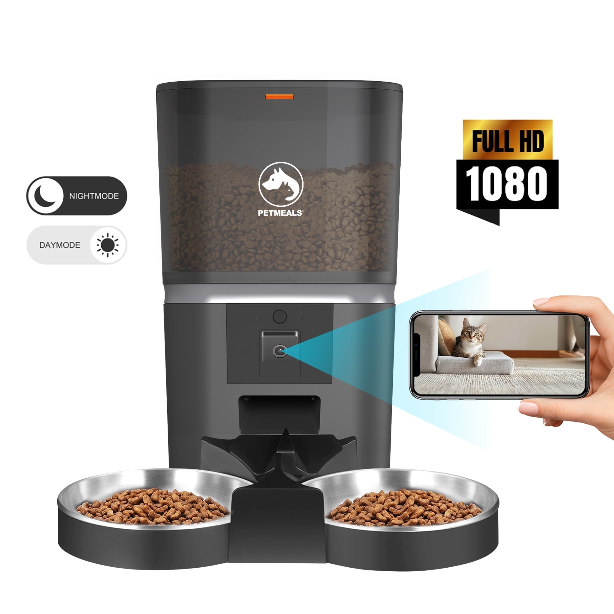 PetMeals® Automatische Voerbak met Camera - Dubbele Kom voor Zorgeloze Voeding